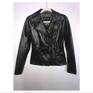 GUESS Black Faux Snakeskin Moto Jacket (Sz S)